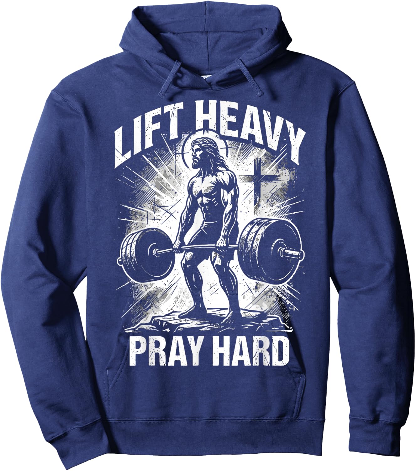 Lift Heavy Pray Hard Christian Jesus Gym Faith Hoodie - Hoodie | Navy