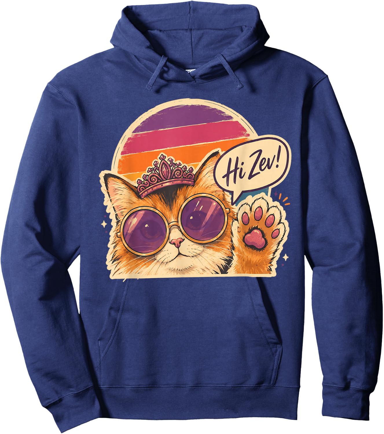 Cat Princess Retro Sunset Sunglasses Crown Hoodie - Hoodie | Navy