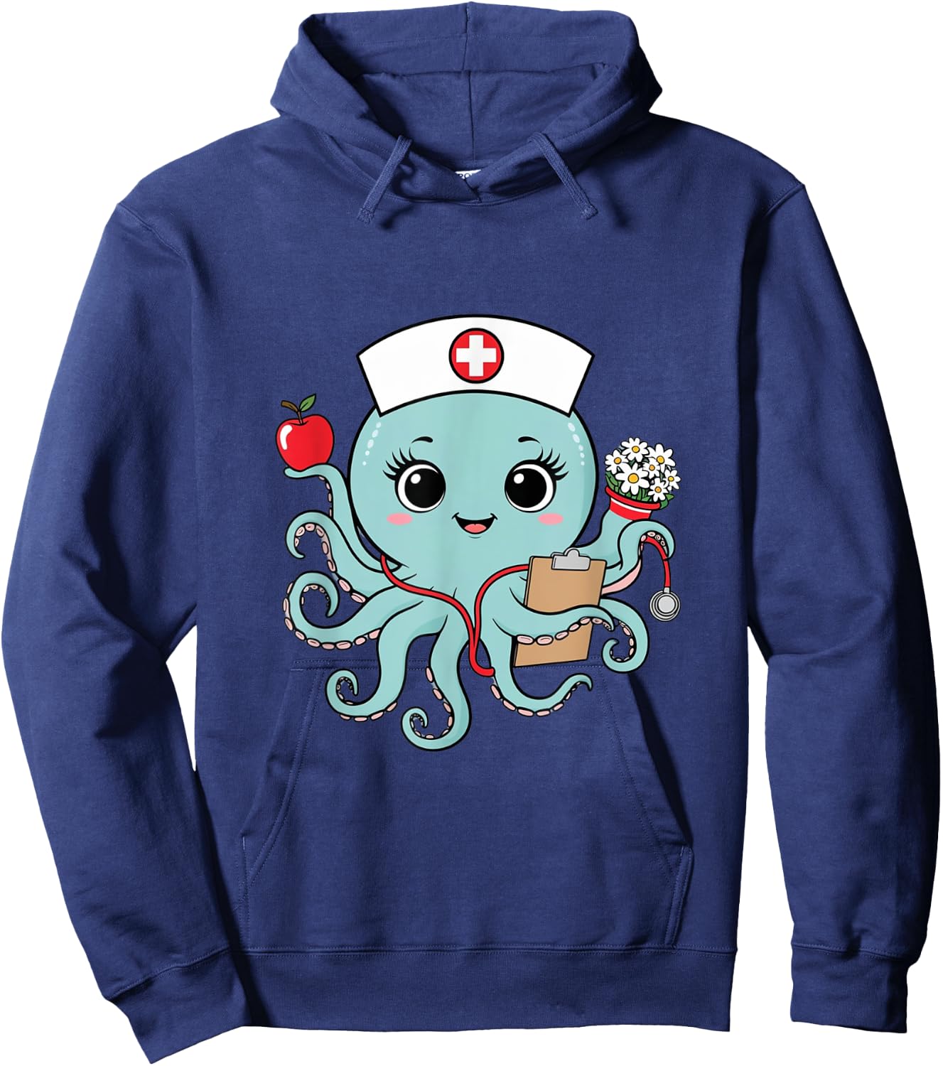 Octopus Nurse Cute Animal Nursing Cartoon Ocean Hoodie - Hoodie | Navy