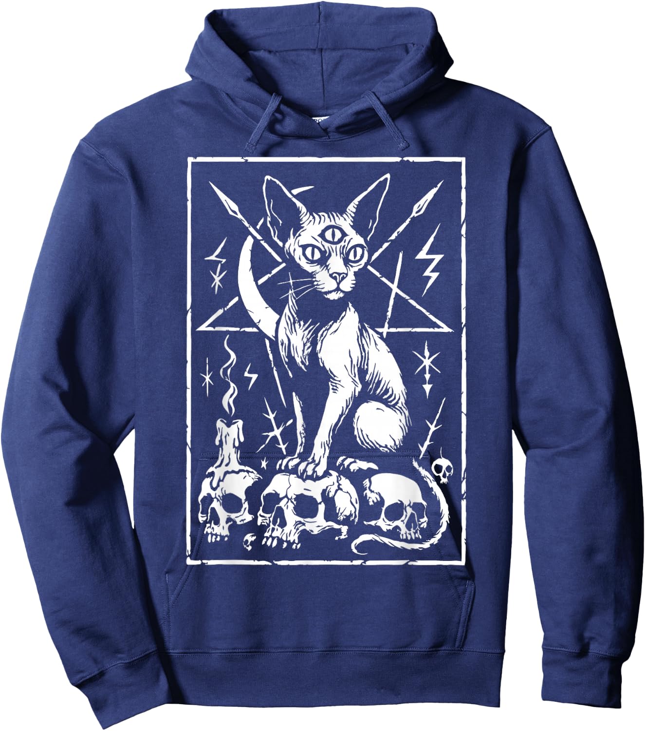 Death Metal Sphynx Cat Occult Hoodie - Hoodie | Navy