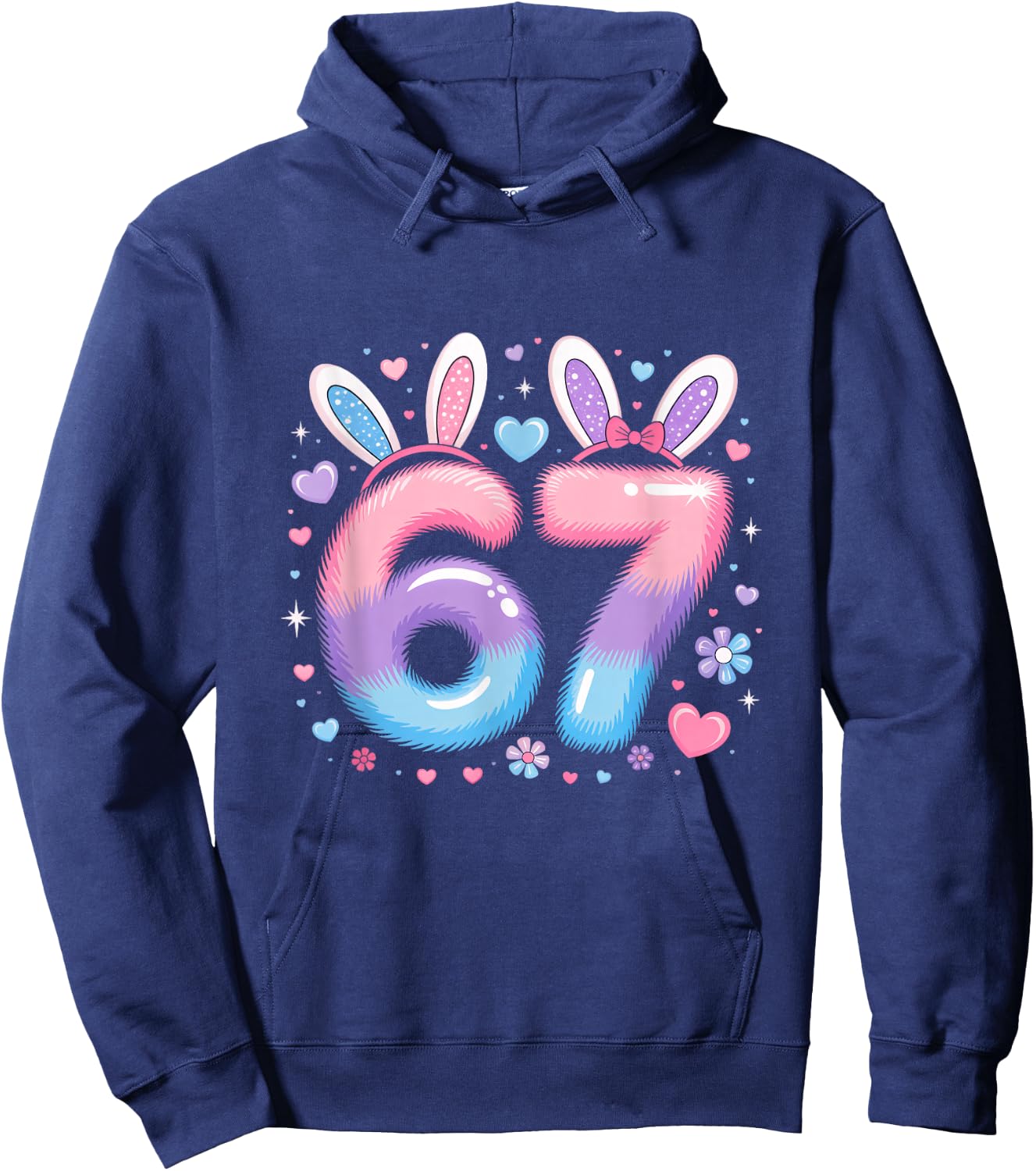 67 Six Seven Girls Youth Purple Pink Bunny 67 Hoodie - Hoodie | Navy
