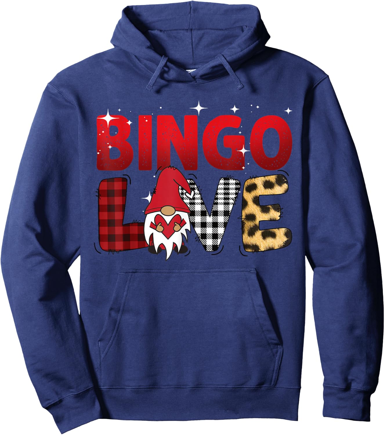 Bingo Love Buffalo Plaid Women Men Gnome Bingo Hoodie - Hoodie | Navy