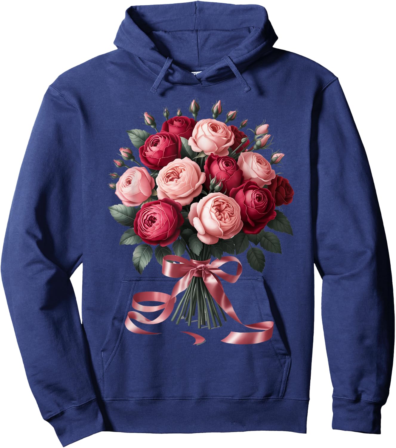 Blushing Rose Bouquet with Delicate Pink Ribbon Hoodie - Hoodie | Navy