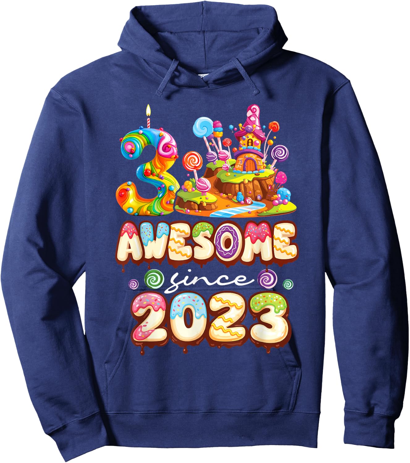 Awesome Since 2023 Candy 3rd Birthday Girl Hoodie - Hoodie | Navy