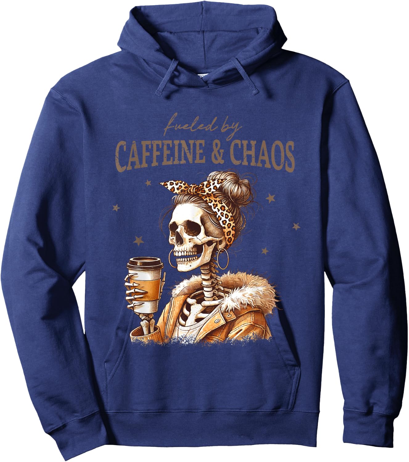 Fueled By Caffeine And Chaos Skeleton Art Hoodie - Hoodie | Navy
