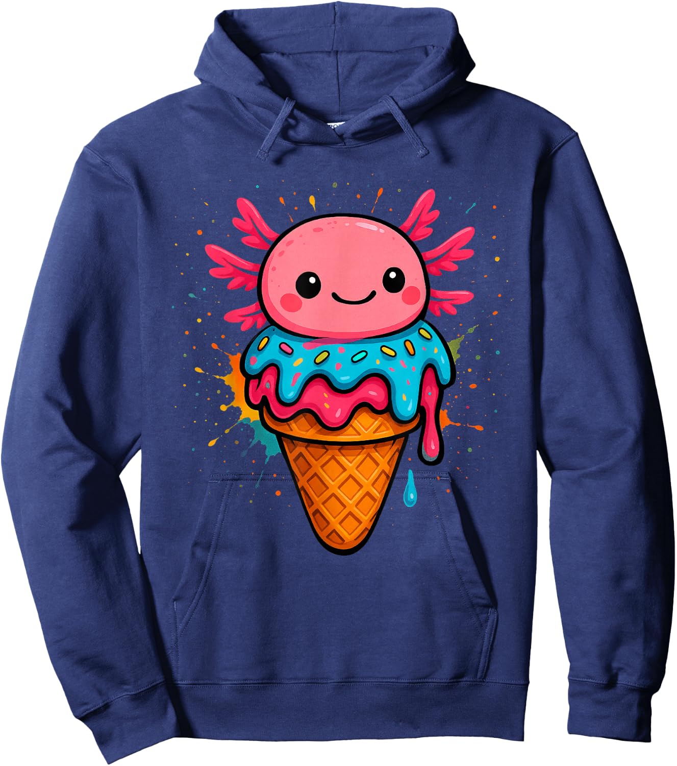 Axolotl Drip Ice Cream Cute Dripping Hoodie - Hoodie | Navy