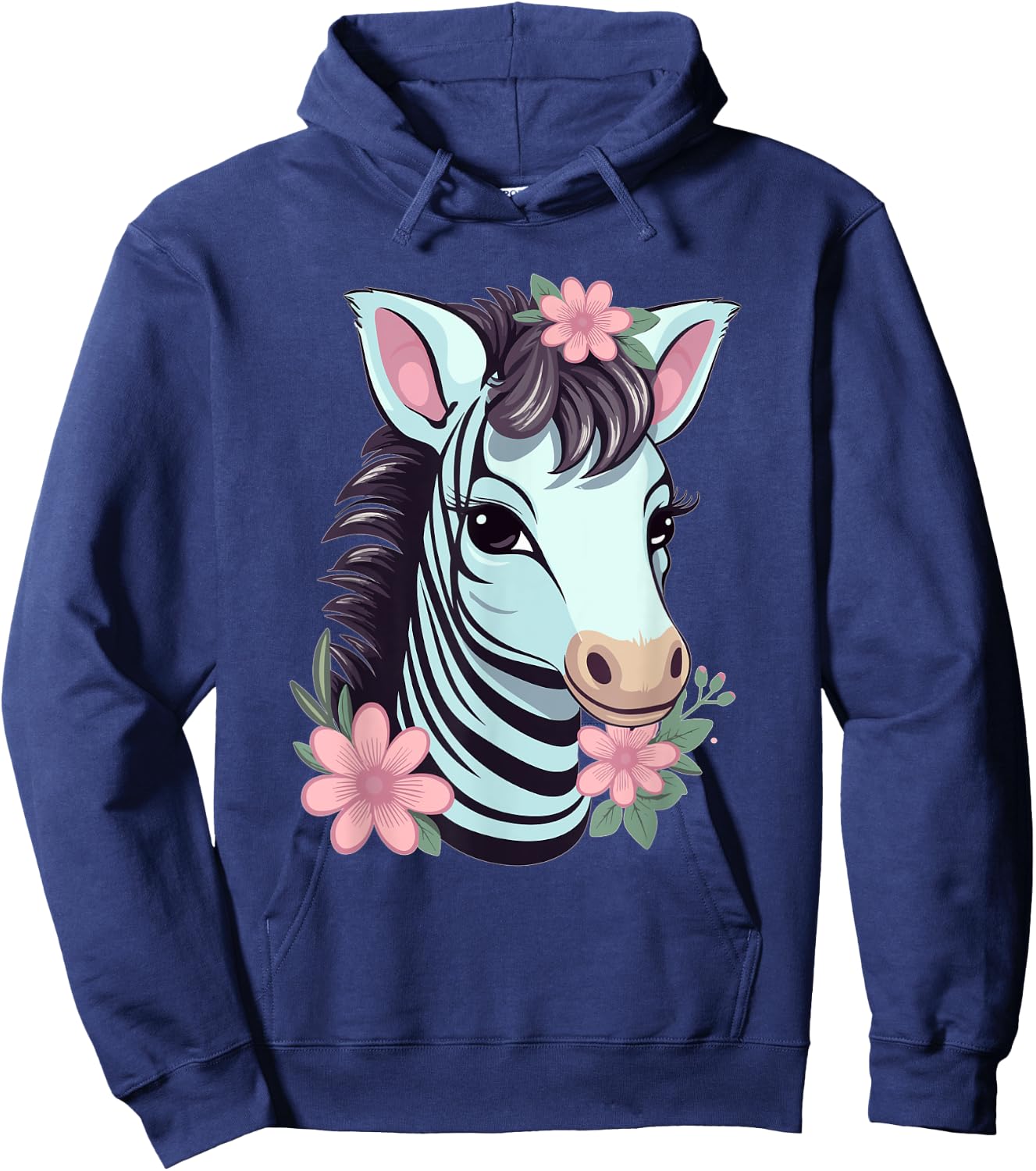 Cute Zebra With Flowers I Kids Zebra Hoodie - Hoodie | Navy