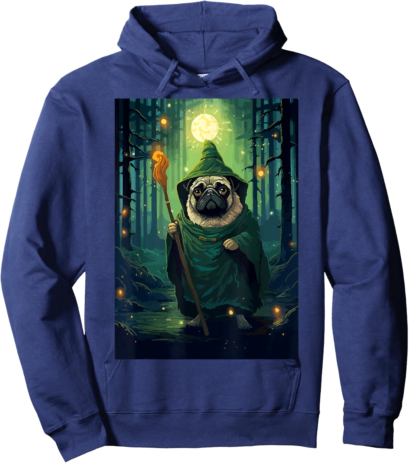 Pug Wizard Cute Funny Dog Pixel Art Women Kids Hoodie - Hoodie | Navy