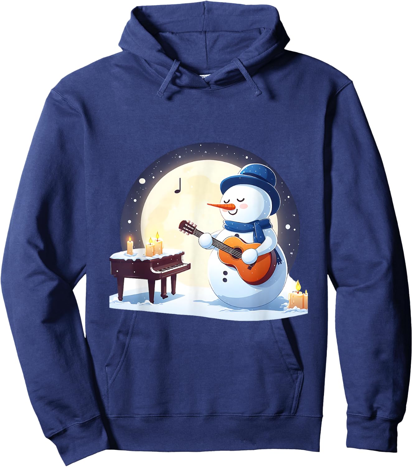 Snowman Playing Guitar Under the Moonlight Hoodie - Hoodie | Navy