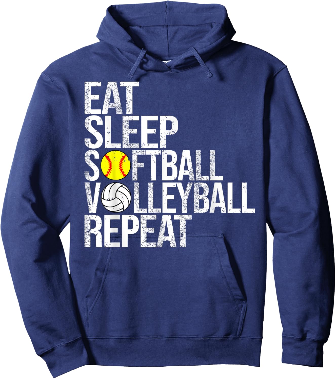 Eat Sleep Softball Volleyball Repeat Funny Ball Hoodie - Hoodie | Navy