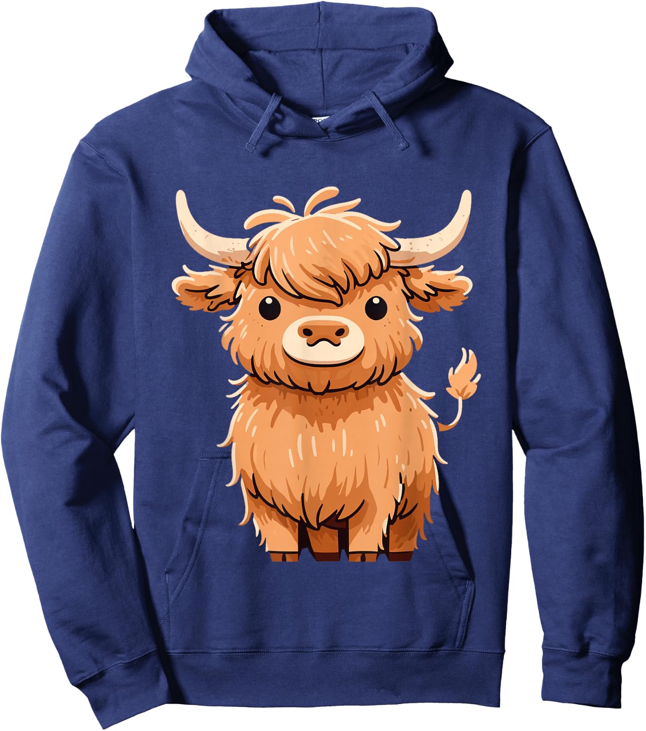 Cute Hairy Scottish Highland Cow Hoodie - Hoodie | Navy