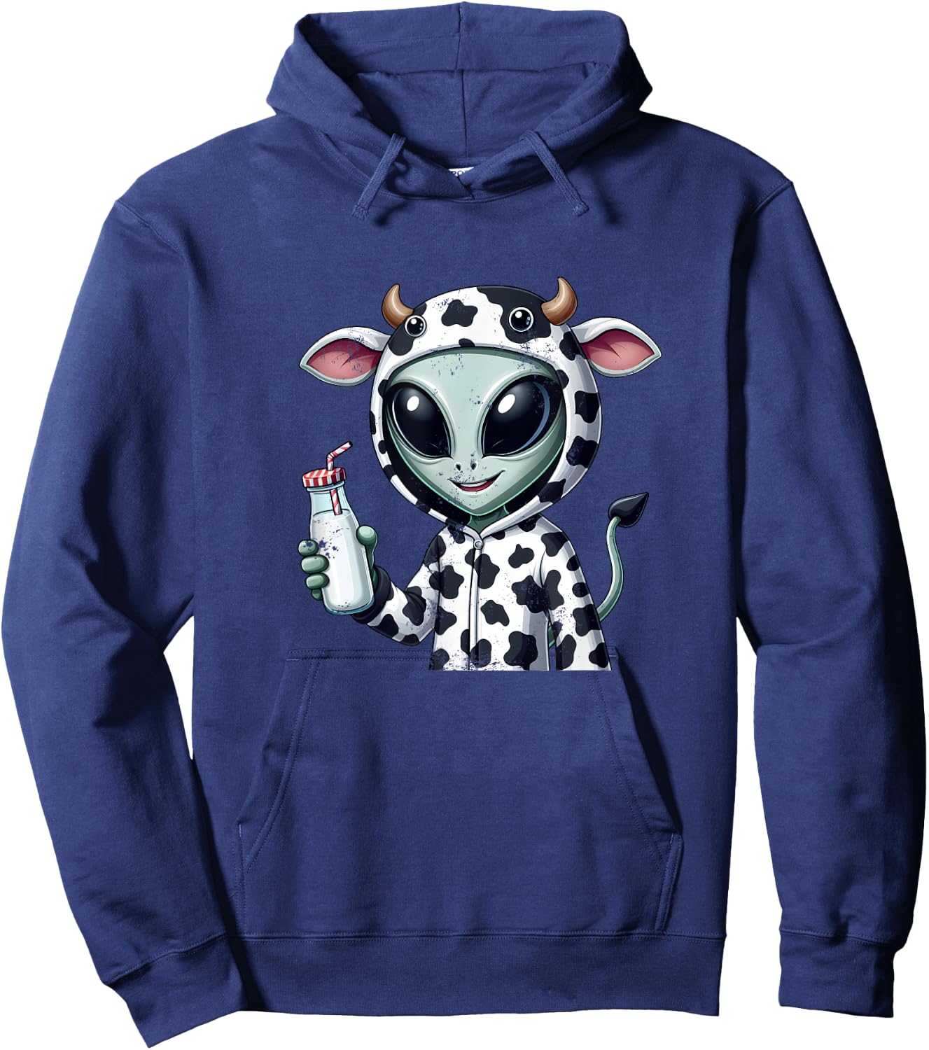 Alien in Cow Costume Holding Fresh Milk Hoodie - Hoodie | Navy