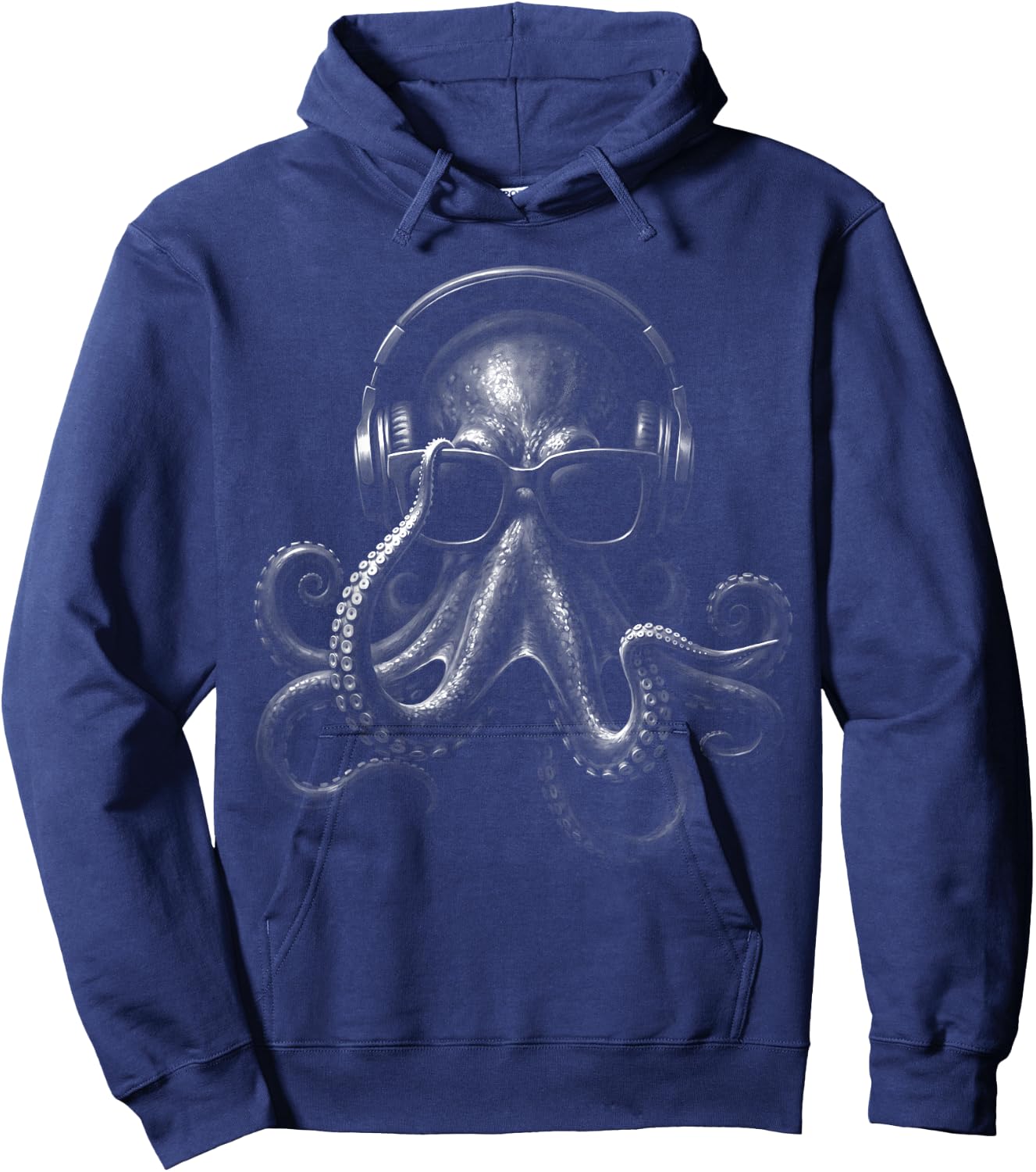 Octopus with Headphones Sunglasses DJ Music Hoodie - Hoodie | Navy