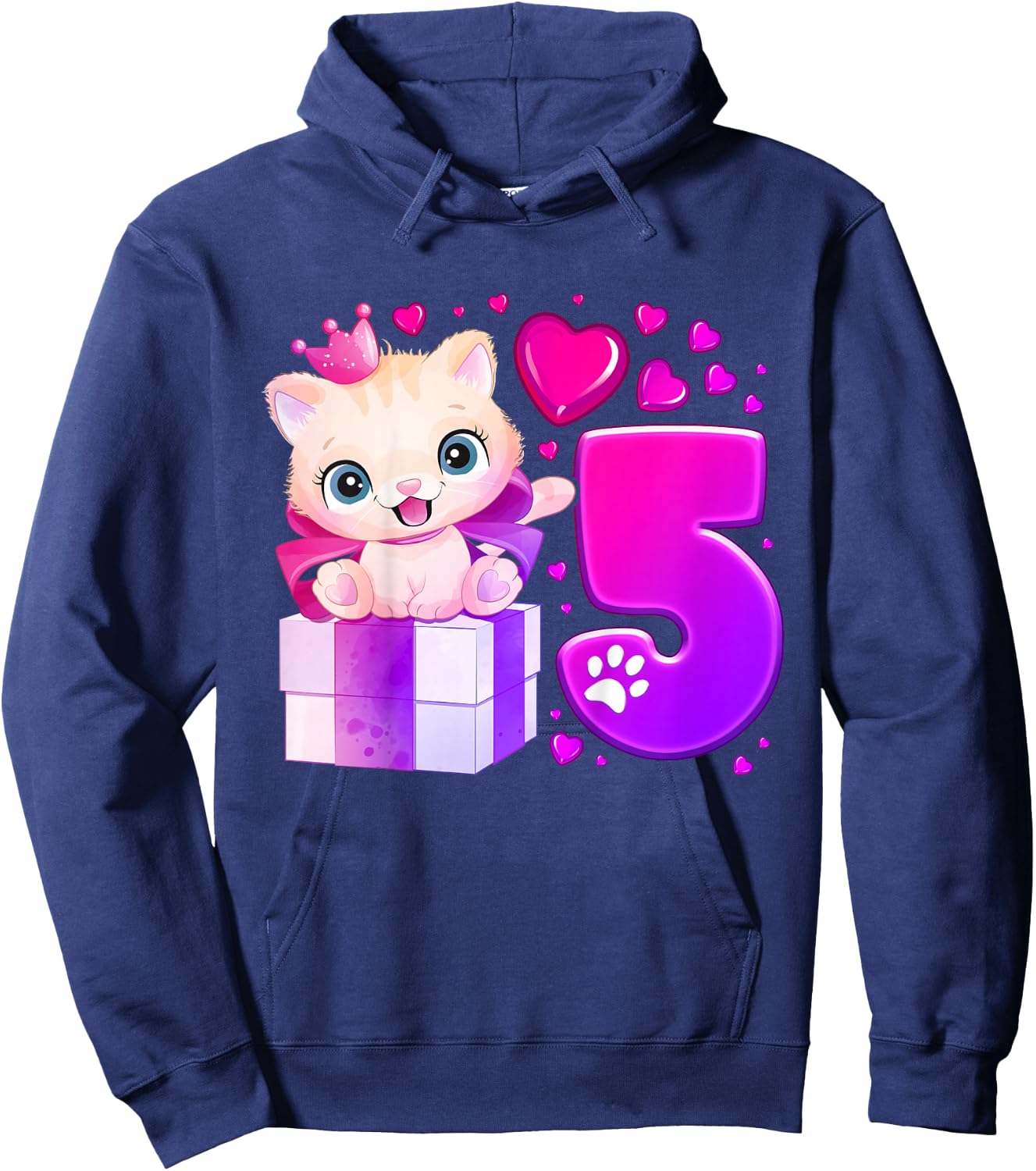 5. Geburtstag, Mädchen 5 Jahre, Katze, Nummer 5 Hoodie - Hoodie | Navy