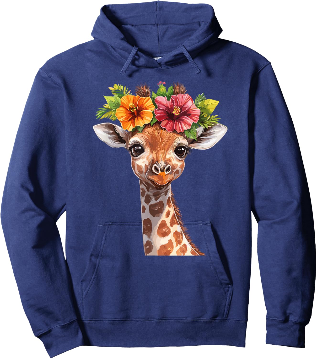 Cute Floral Giraffe With Flower Crown Hoodie - Hoodie | Navy