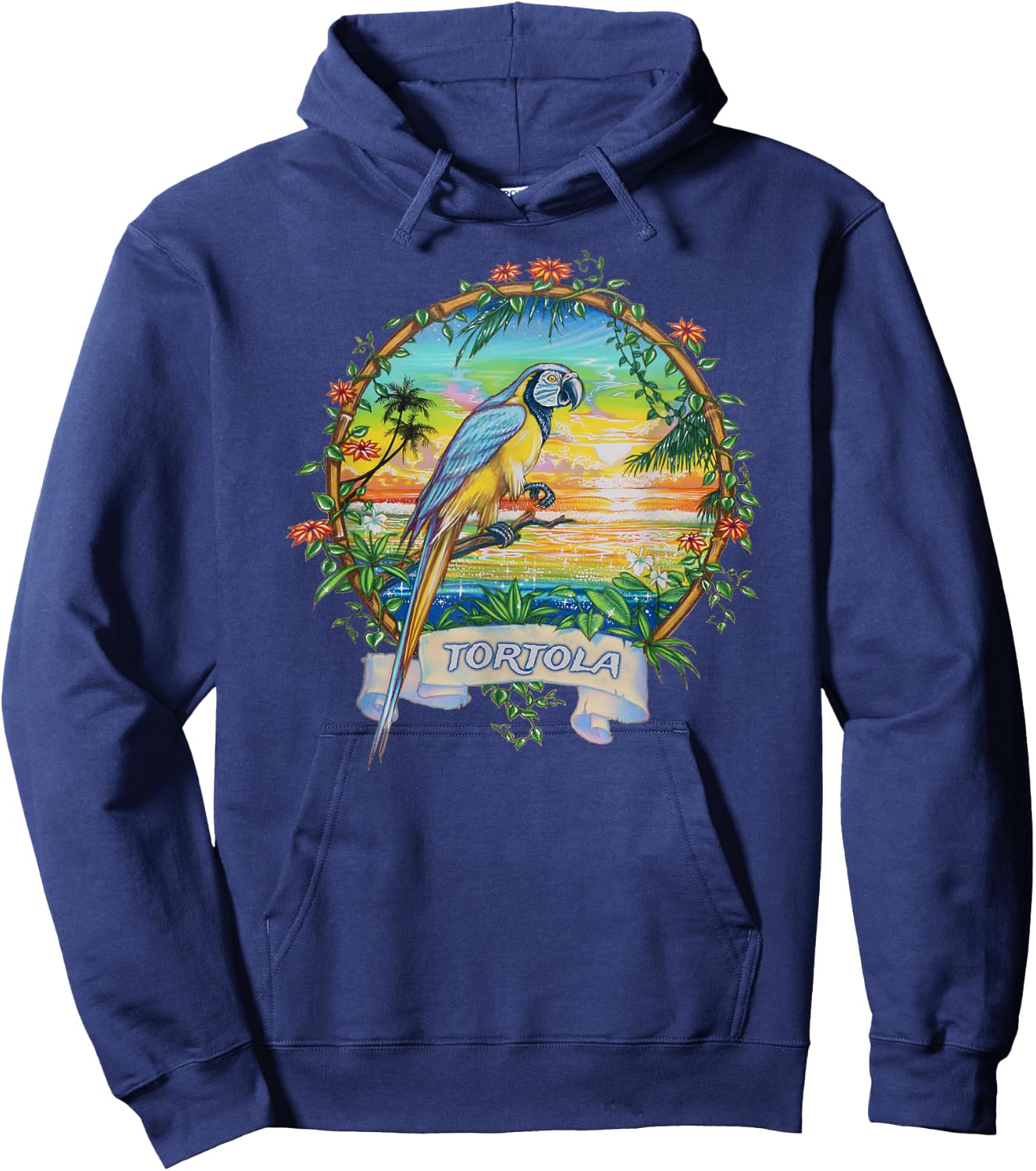 Tortola, BVI Vintage Tropical Parrot Vacation Hoodie - Hoodie | Navy