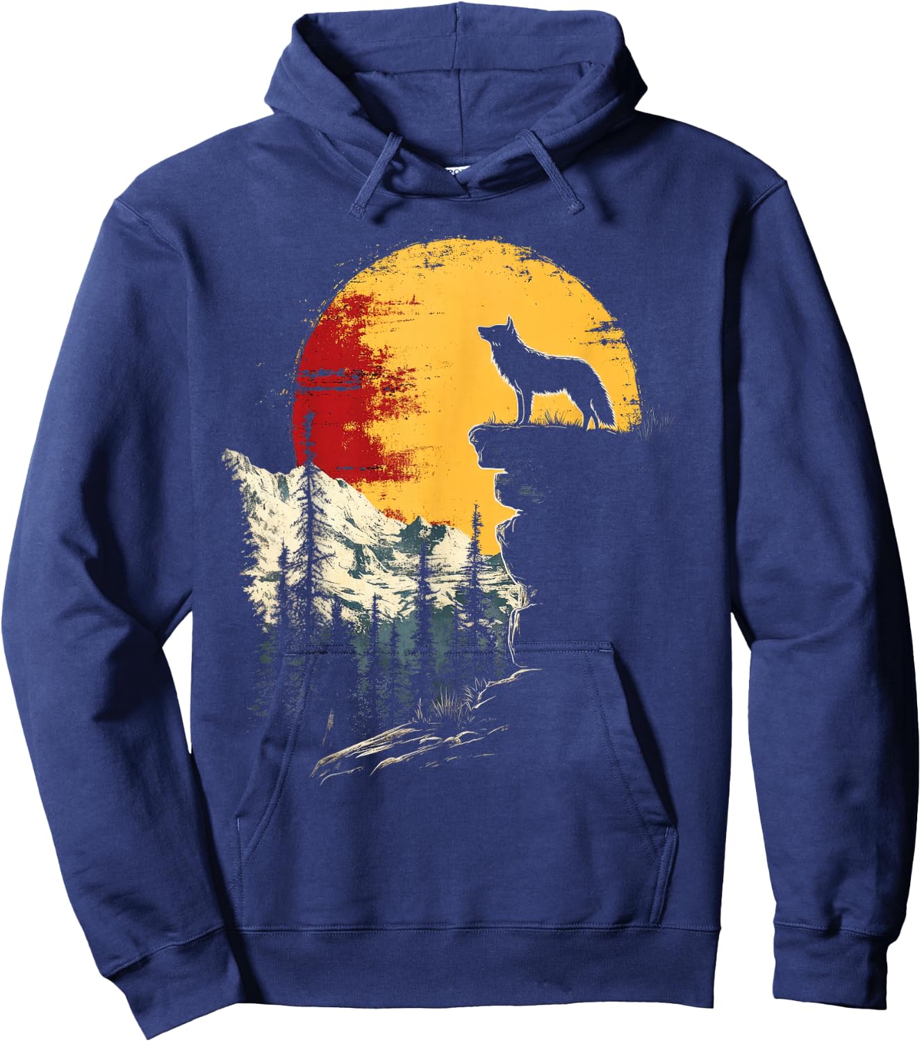 Wolf Moon Nature Mountains Wildlife Vintage Hoodie - Hoodie | Navy