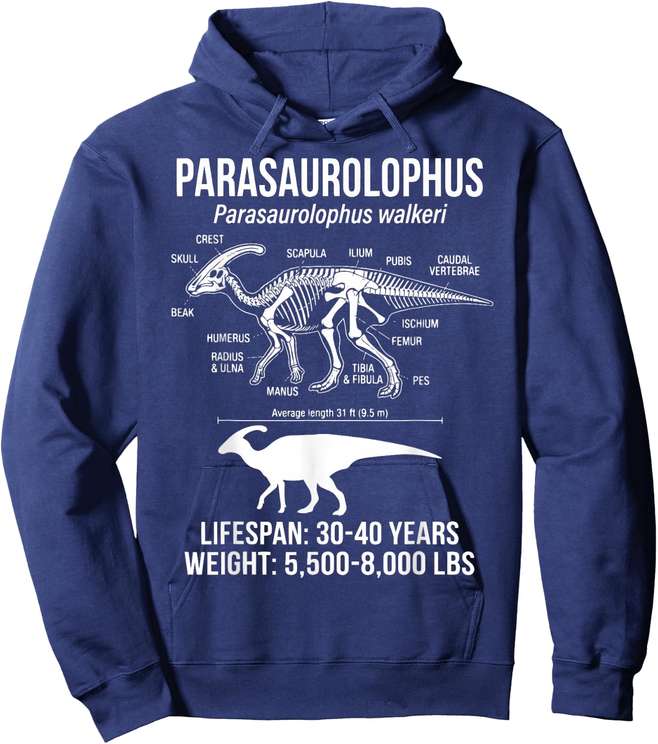 Parasaurolophus Diagram Hoodie - Hoodie | Navy