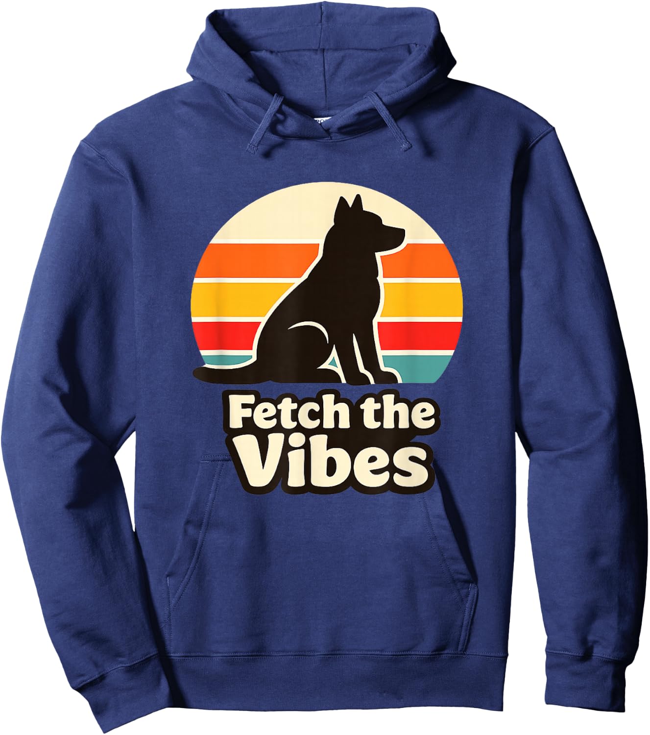 Retro Dog Sunset Fetch the Vibes Graphic Design Hoodie - Hoodie | Navy