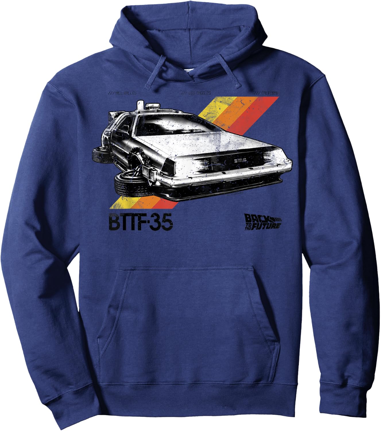 Back to The Future 35th Retro Stripe Delorean Hoodie - Hoodie | Navy