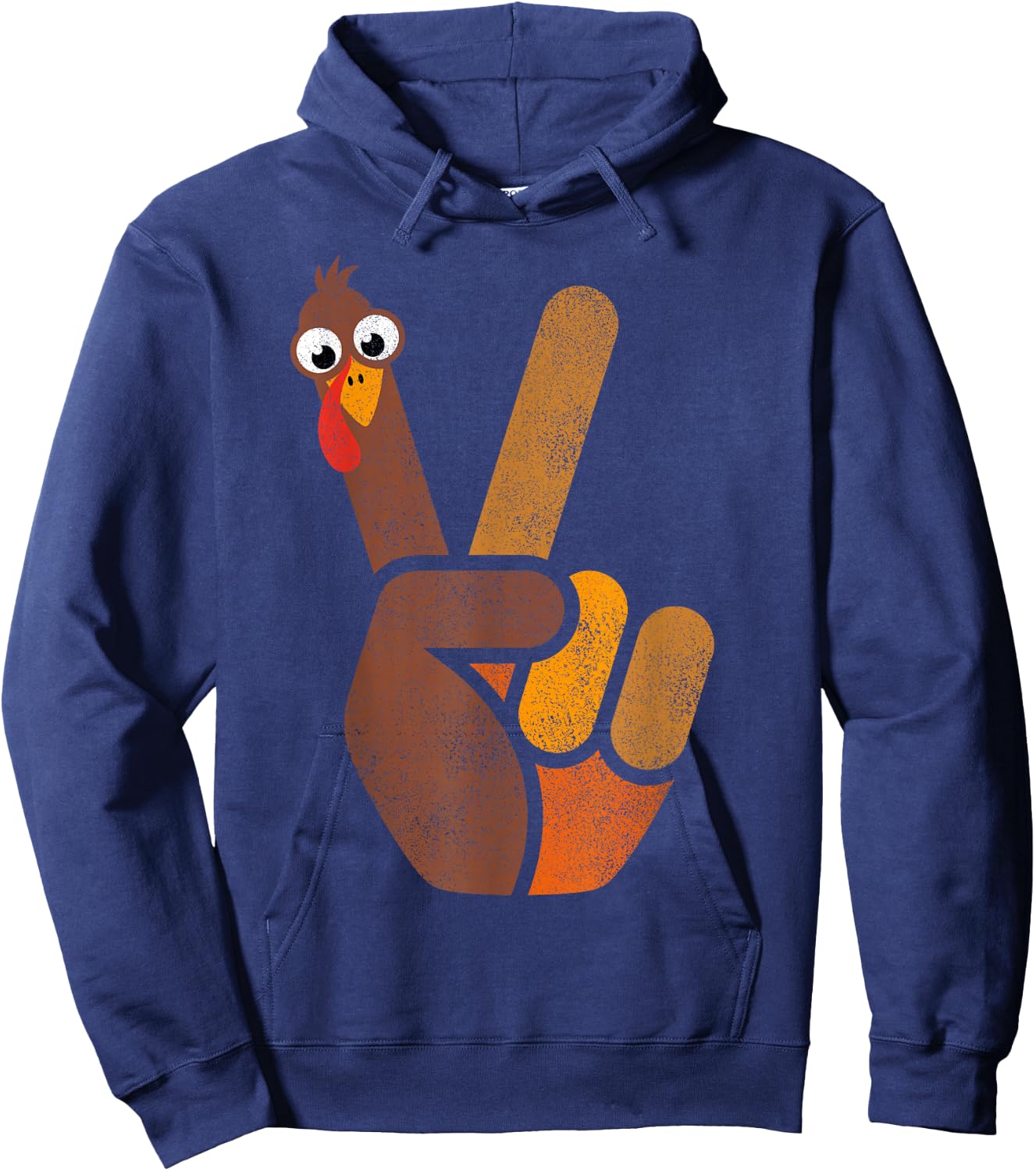 Peace Sign Turkey Shirt Kids Funny Thanksgiving Hoodie - Hoodie | Navy