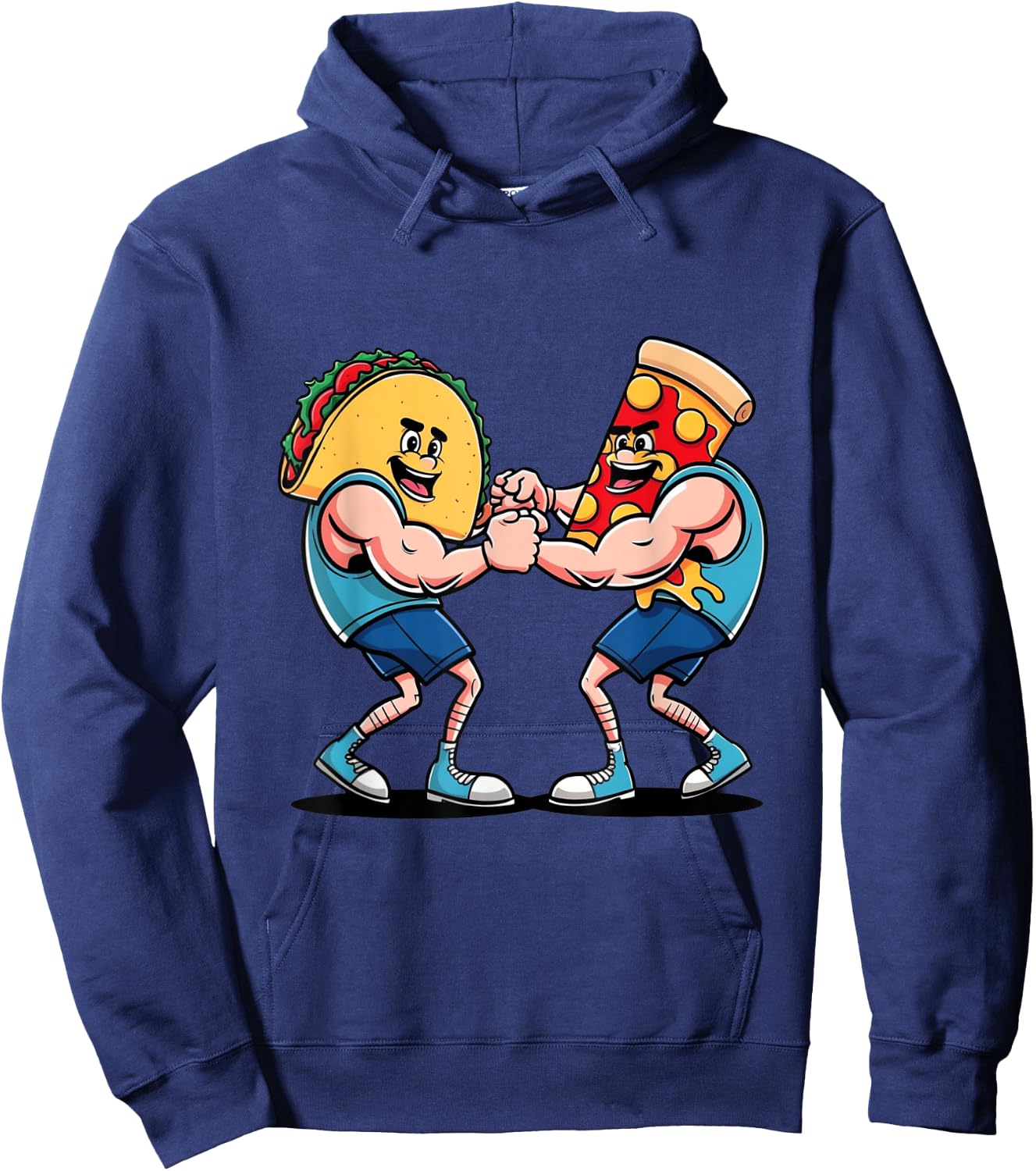 Taco Versus Pizza Anthropomorphic Arm Wrestling Hoodie - Hoodie | Navy
