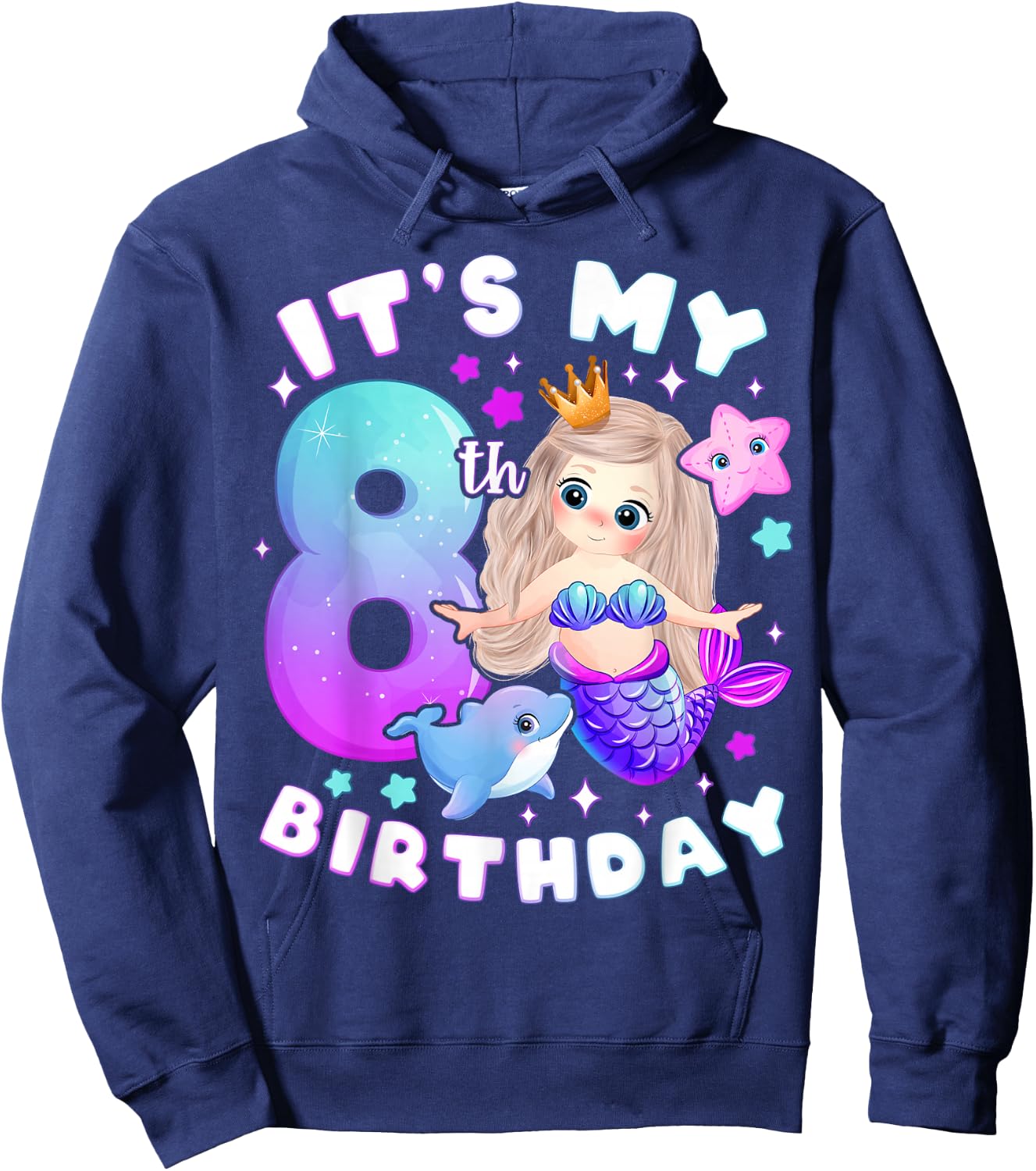 8th Birthday, Girl 8 Years, Mermaid, Number 8 Hoodie - Hoodie | Navy