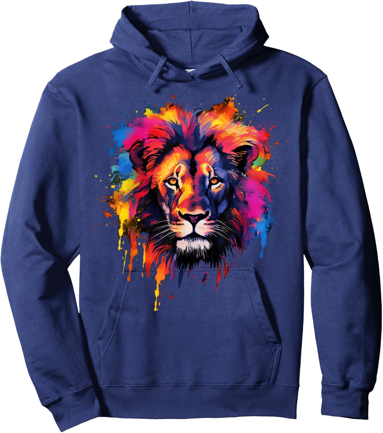Cool Colorful Lion Head Graphic Hoodie - Hoodie | Navy