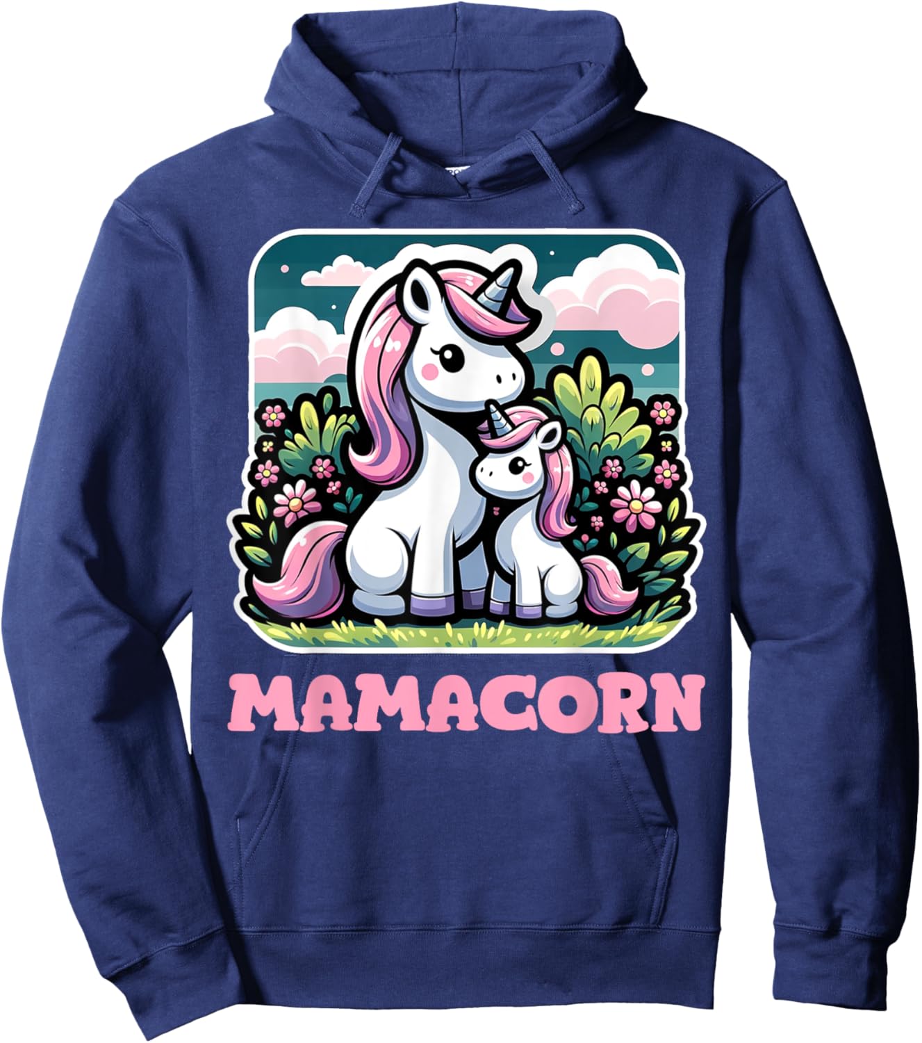 Mamacorn Funny Unicorn Mom Graphic Hoodie - Hoodie | Navy