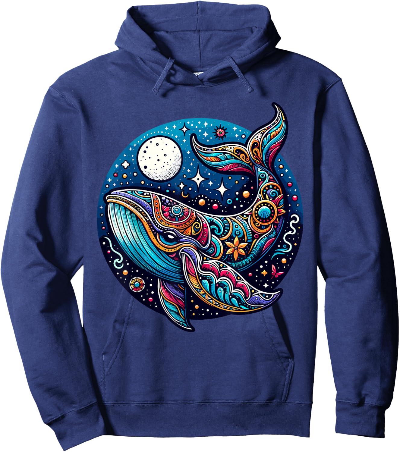 Celestial Cosmic Boho Blue Whale Hoodie - Hoodie | Navy