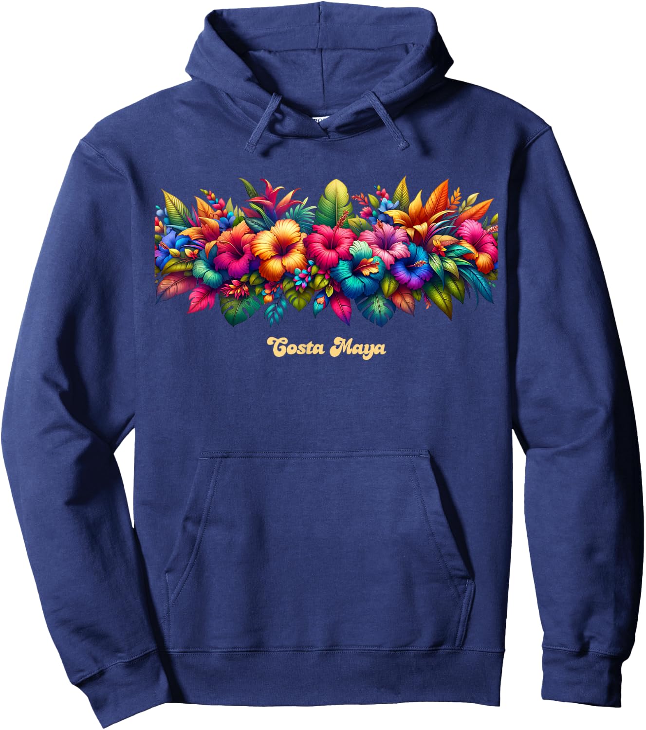 Costa Maya Band of Tropical Flowers Hoodie - Hoodie | Navy