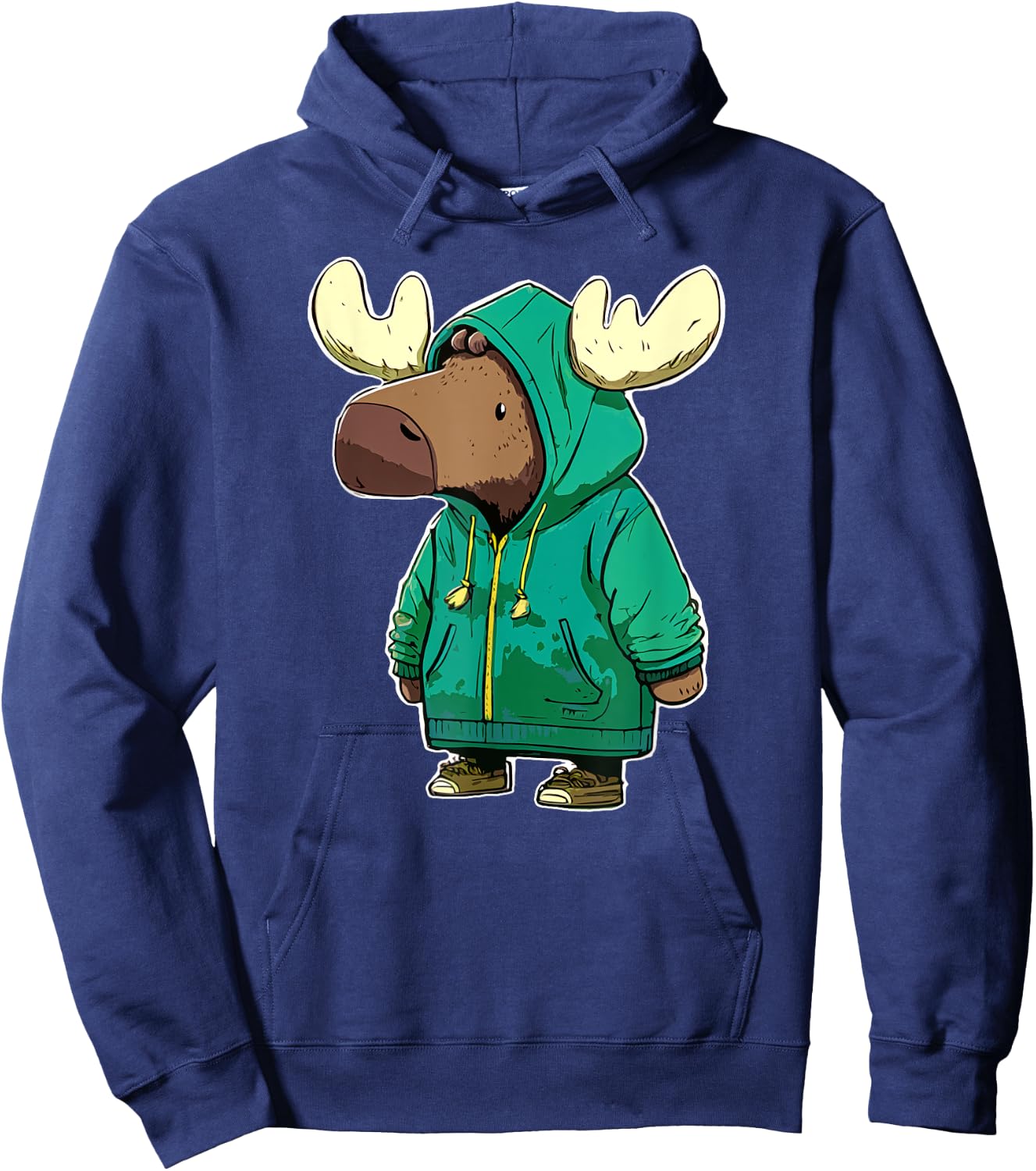 Cute Moose in a Jacket Very Cold Funny Hoodie - Hoodie | Navy