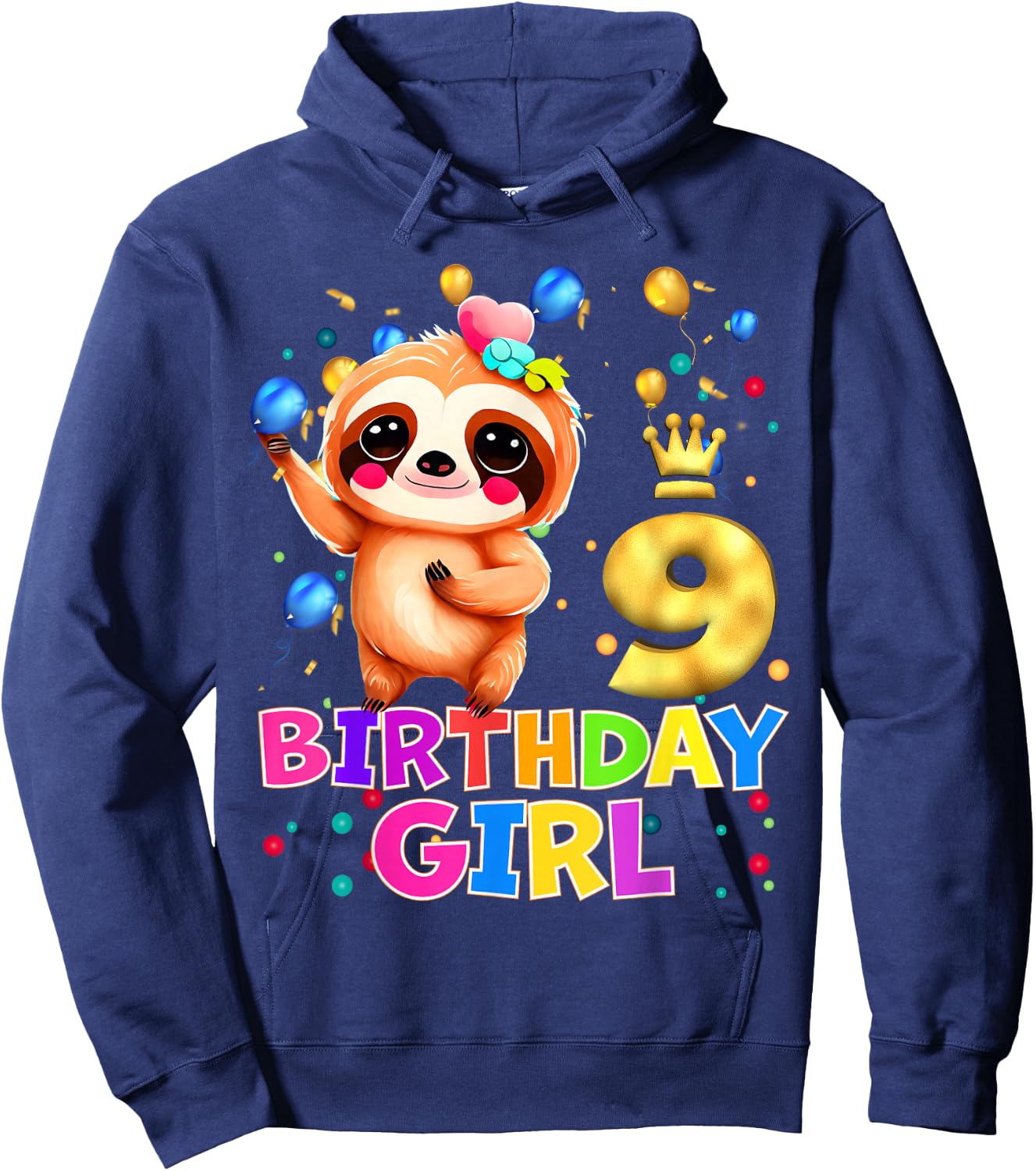 Sloth Kids 9 Year Old Sloth 9th Birthday Party Hoodie - Hoodie | Navy