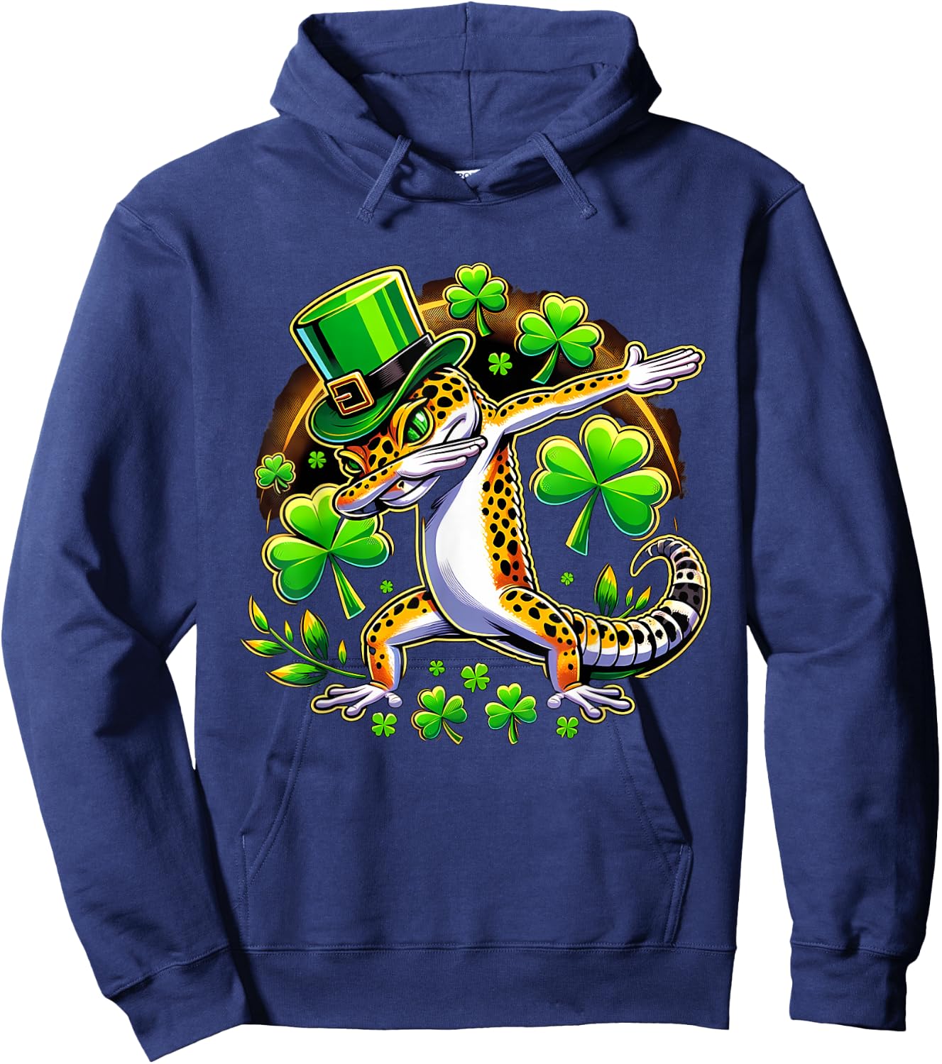 St Patricks Leprechaun Dabbing Leopard Gecko Hoodie - Hoodie | Navy