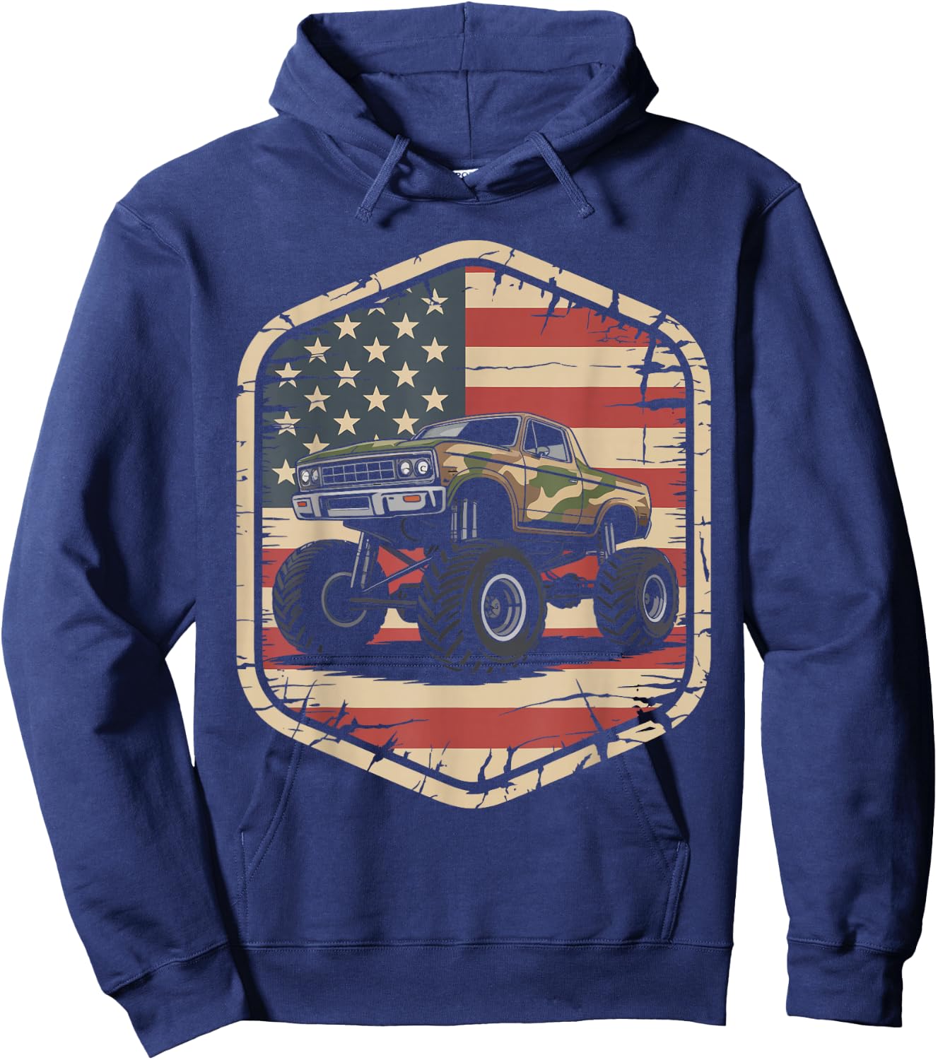 Monster Trucks USA Flag 4th July Monster Truck Hoodie - Hoodie | Navy