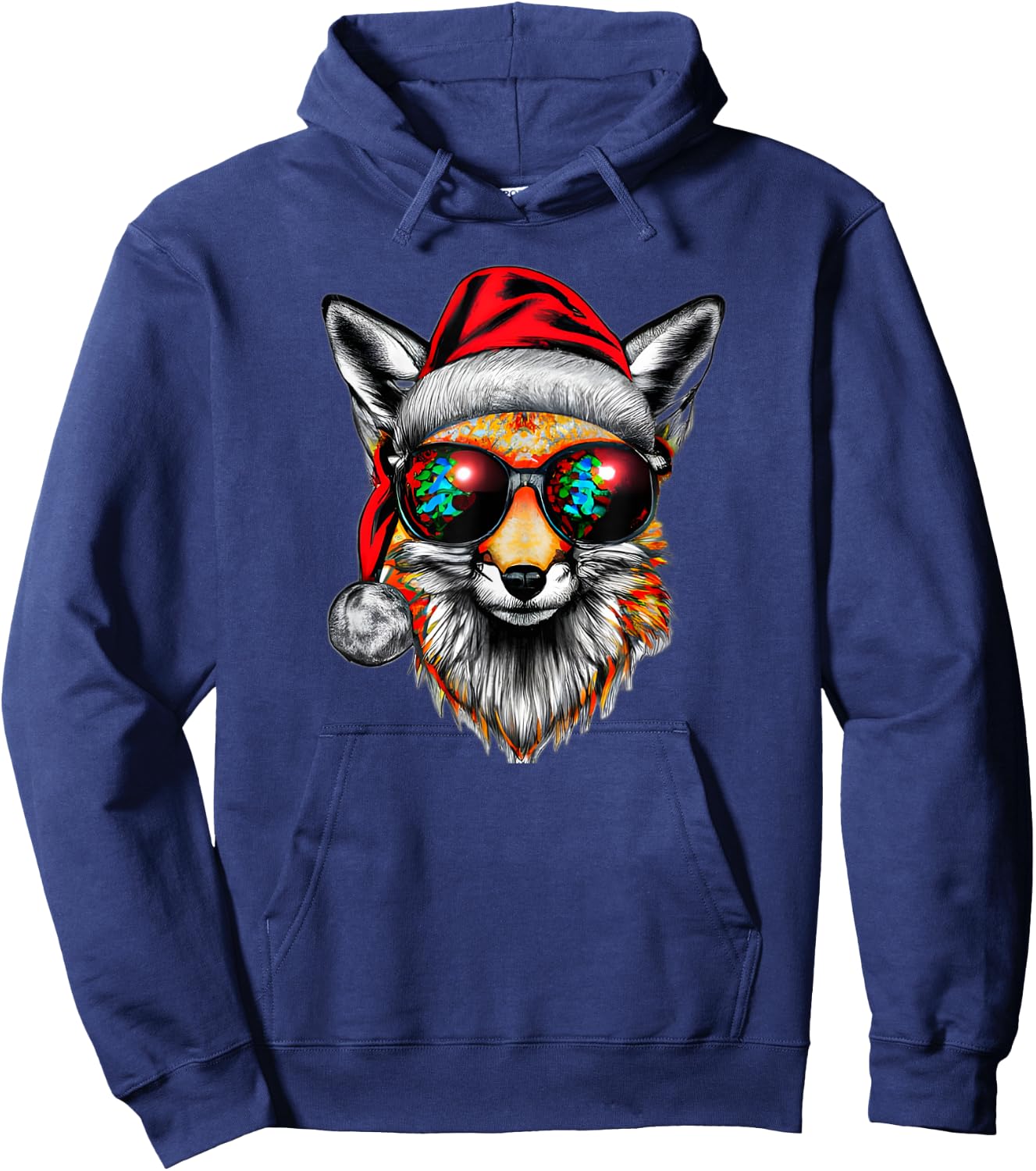 Very Cool Santa Fox Christmas with glasses Hoodie - Hoodie | Navy