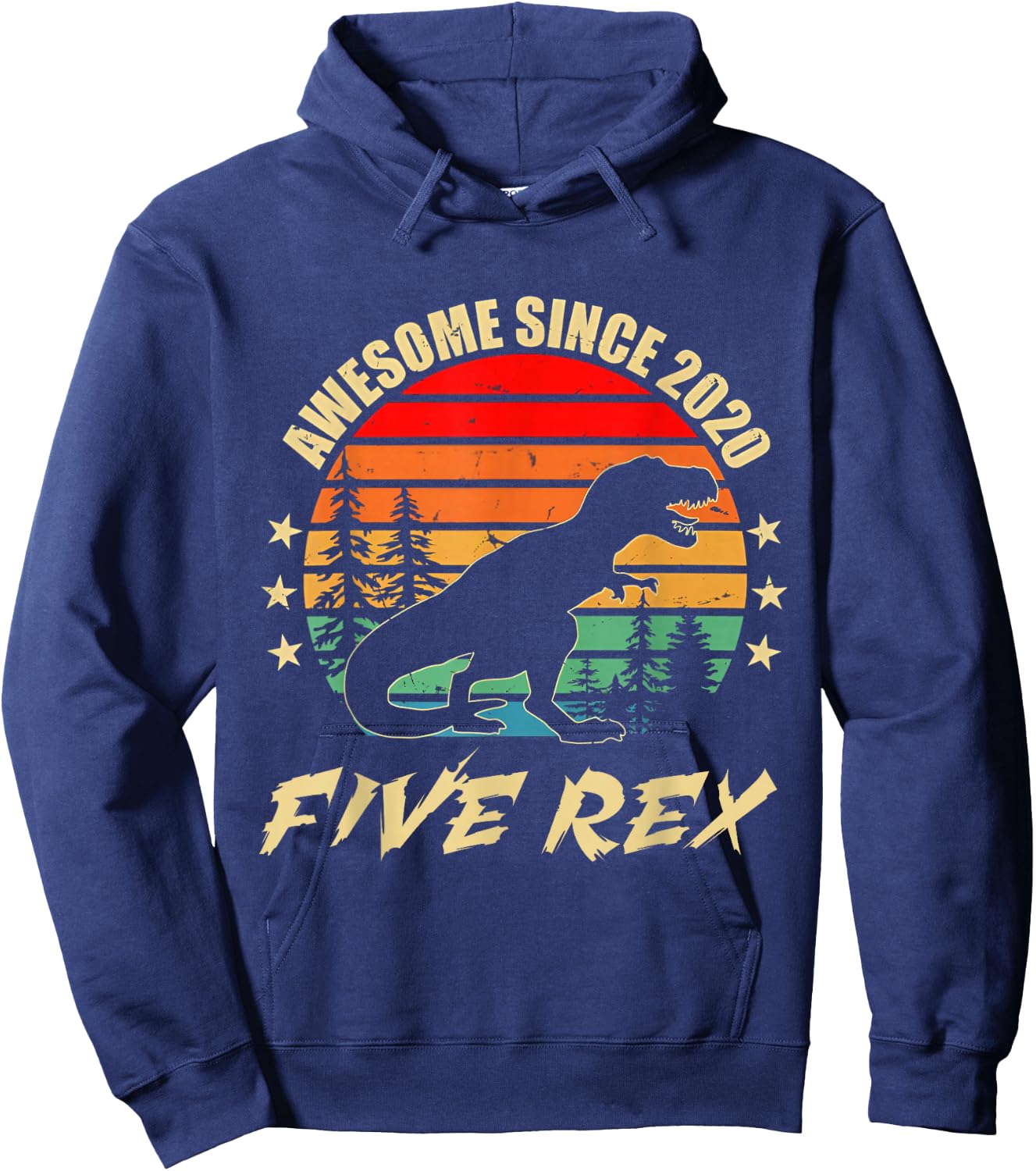 5 Year Old 5th Birthday Boy T Rex Dinosaur Hoodie - Hoodie | Navy