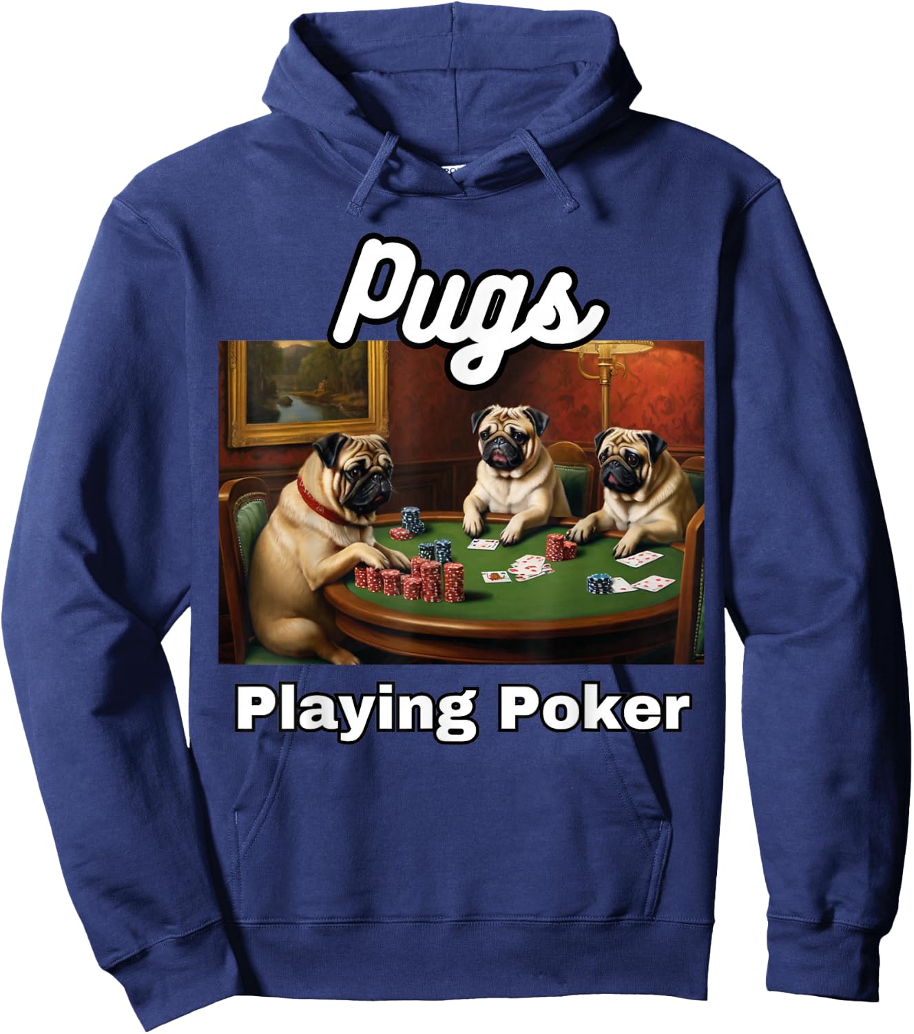 Dogs Playing Poker Pugs Pug Dog Hoodie - Hoodie | Navy