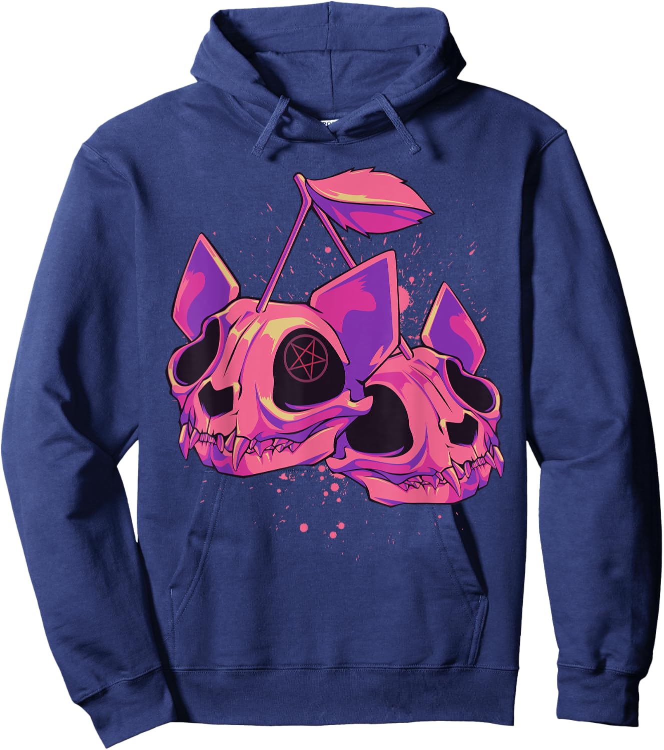 Pastel Goth Soft Grunge Cherry Cat Skulls Hoodie - Hoodie | Navy