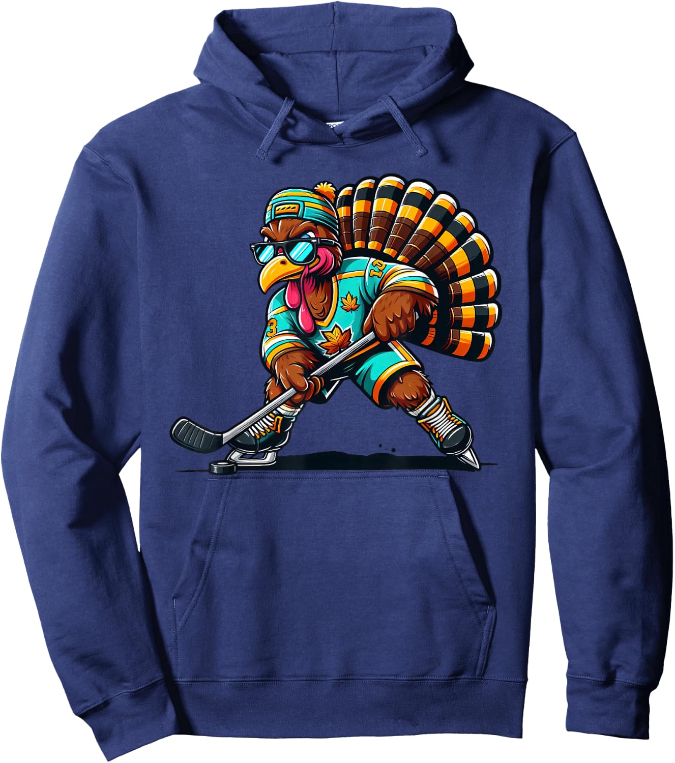 Funny Turkey Thanksgiving Hockey Kids Hoodie - Hoodie | Navy