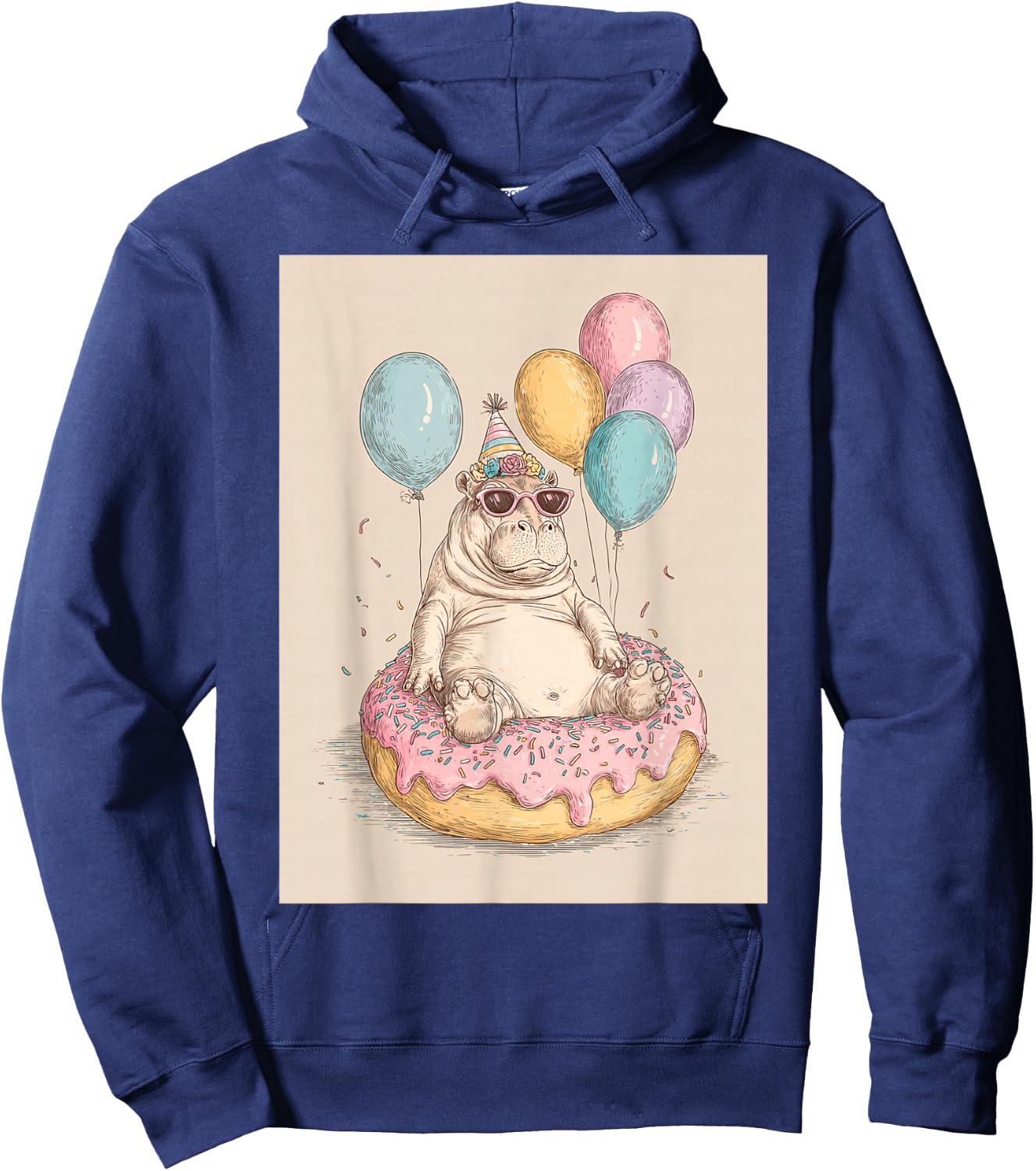 Funny Birthday Party Hippo Teen Boys Girls Hoodie - Hoodie | Navy