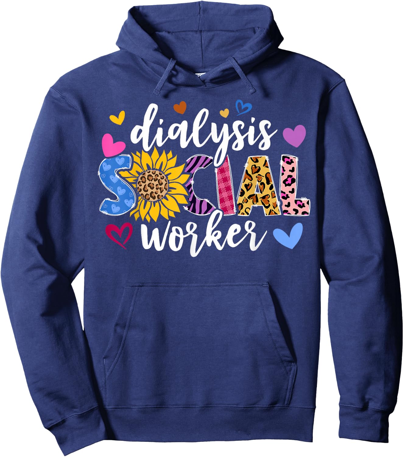 Dialysis Social Worker Heart Leopard Sunflower Hoodie - Hoodie | Navy