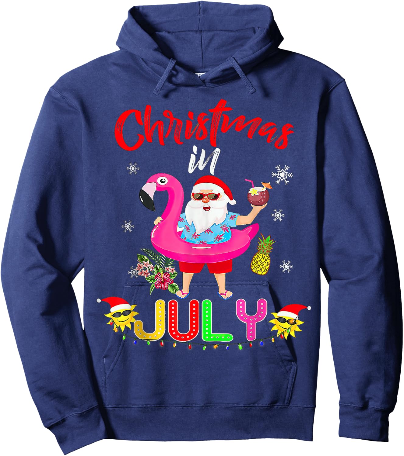 Christmas in July Santa Hawaiian flamingo Hoodie - Hoodie | Navy