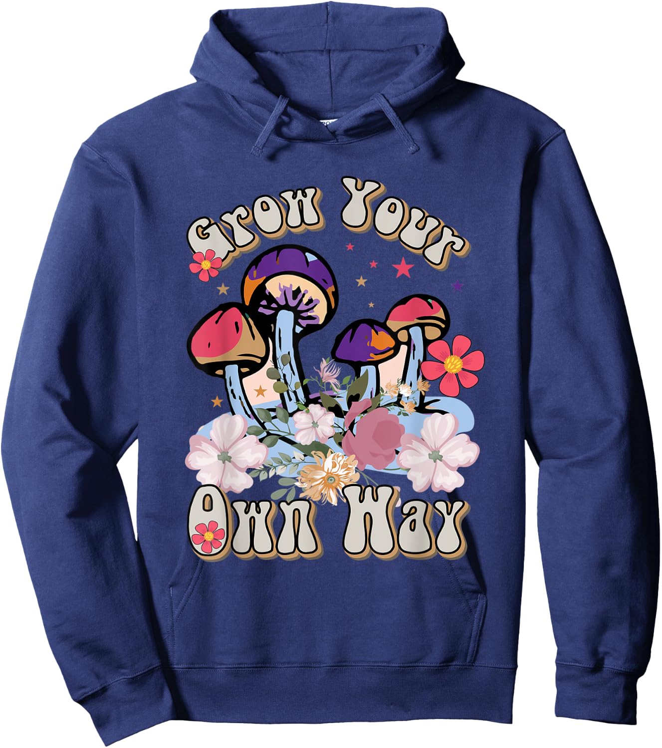 Grow Your Own Way Mushroom Flower Groovy Hoodie - Hoodie | Navy