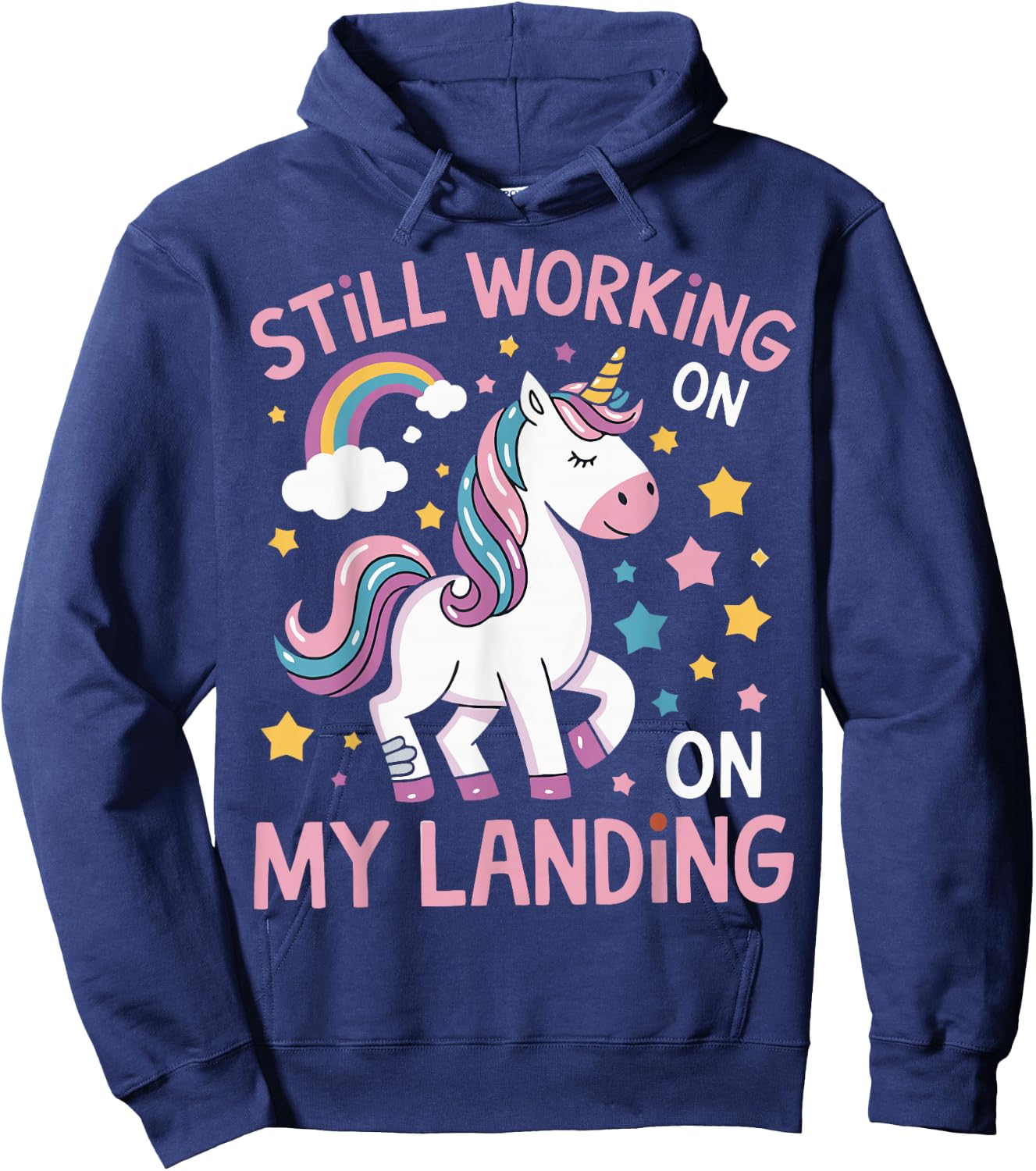 Still Working On My Landing Unicorn Broken Bone Hoodie - Hoodie | Navy