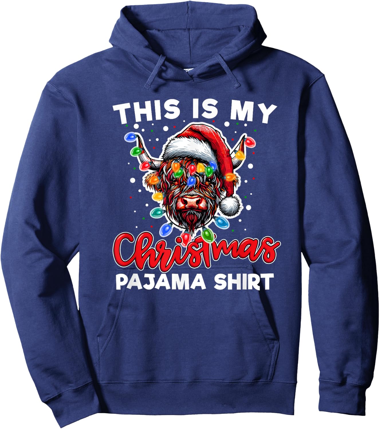 Highland Cow Christmas Pajama Santa Cow Lover Hoodie - Hoodie | Navy