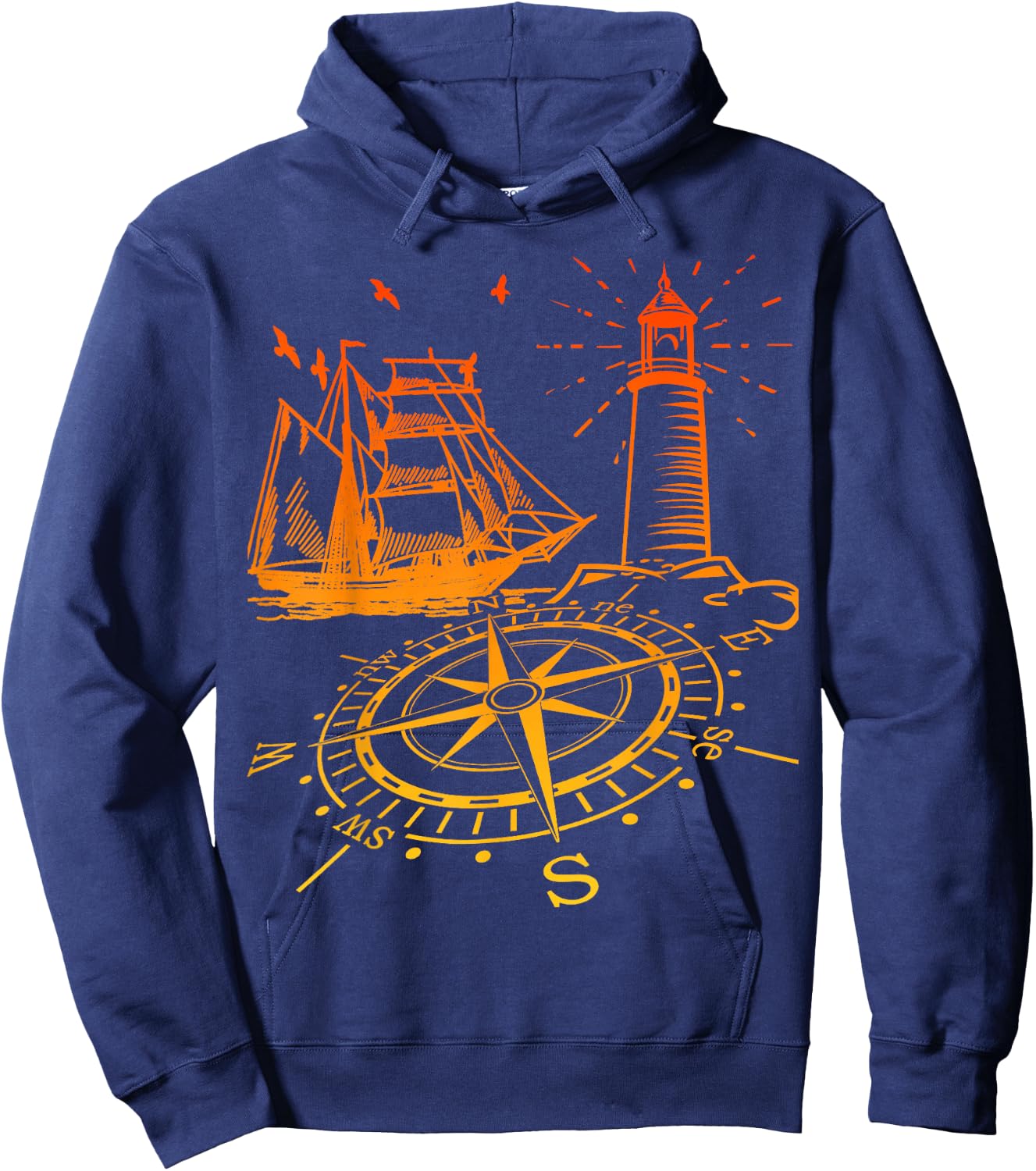 Maritim Kompass Segelschiff Norden Leuchtturm Hoodie - Hoodie | Navy