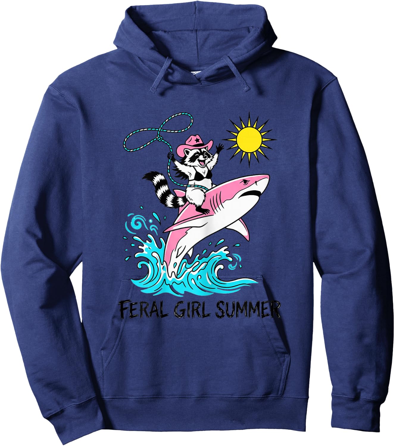 Funny Beach Raccoon Feral Girl Summer Hoodie - Hoodie | Navy