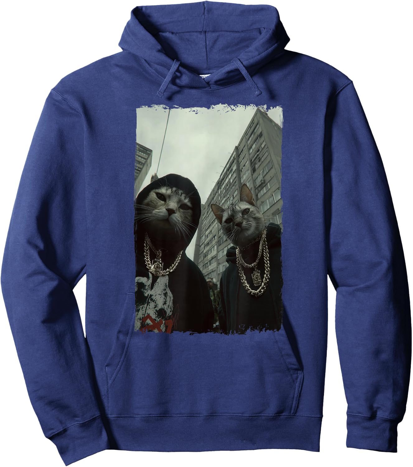 Gangster Cats Streetwear Cool Funny Cat Pattern Hoodie - Hoodie | Navy