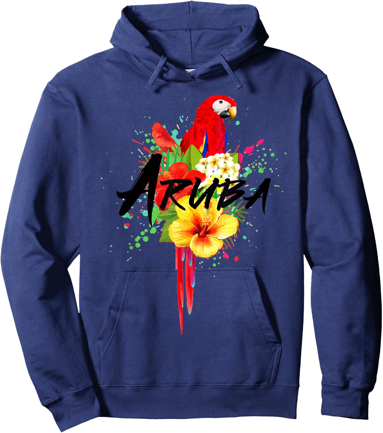 Aruba Parrot Tropical Plants Souvenir Vintage Hoodie - Hoodie | Navy
